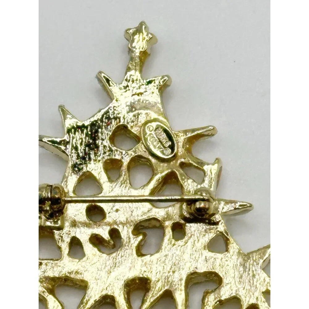 Fanciful‎ Kirks Folly Signed Irridescent Glittery Star Christmas Tree Brooch Pin